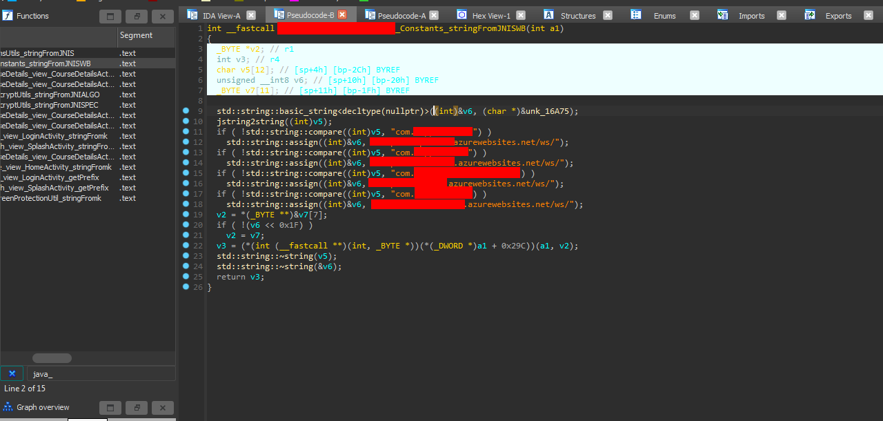 IDA Pro screenshot showing native-lib disassembly