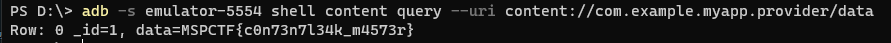 Content provider query result screenshot