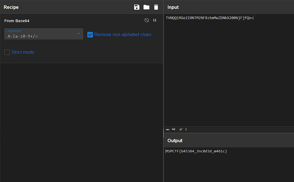 CyberChef decoding base64 flag