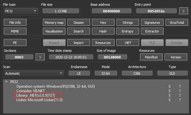 Detect It Easy showing .NET app
